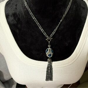 Elegant Silver and Blue Beaded Necklace